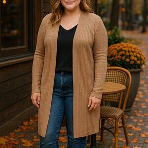Time and Tru Long Ribbed Open-Front Cardigan (Womens L)